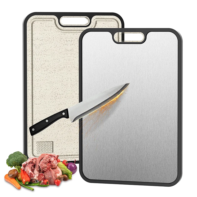 Multifunctional Double-Sided Chopping Board with Grinder Anti-Slip Anti-Mildew Stainless Steel Cutting Board with Juice Groove