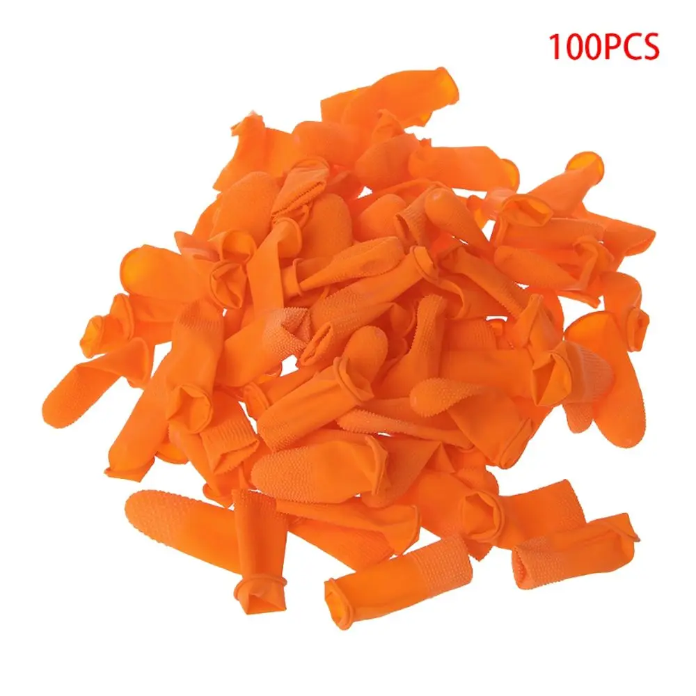 100PCS Reusable Nail Art Tool Fingertip Protective Orange Finger Cots Finger Cover Protector Gloves Rubber Gloves