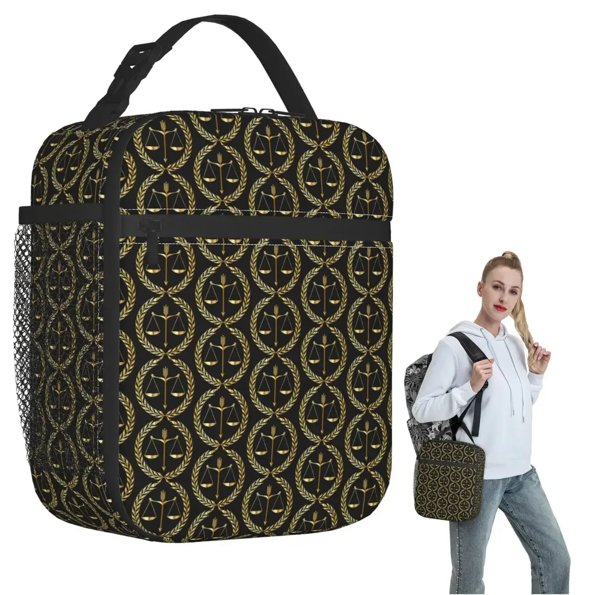 Sac à déjeuner isotherme avec logo Gold Scales Of Justice Law, pour avocat, fête juridique, boîtes alimentaires étanches pour enfants, sac à déjeuner thermique
