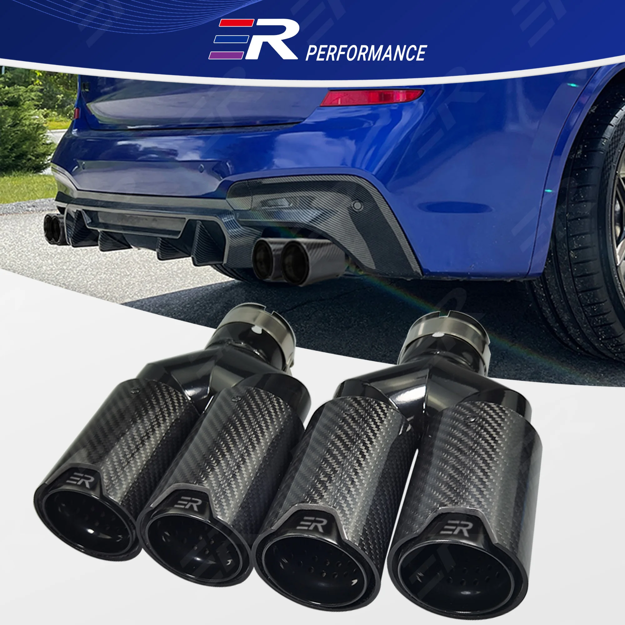 

1Pcs Real Glossy Carbon Fiber Exhaust tips car accessories Double Outlet for BMW Universal Stainless Steel Muffler modification
