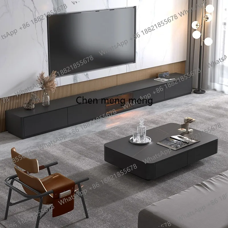 Leicht luxuriöser Boden-TV-Schrank, Couchtisch mit Drahtabschirmung, einfache Glastür, maßgefertigter Bodenschrank