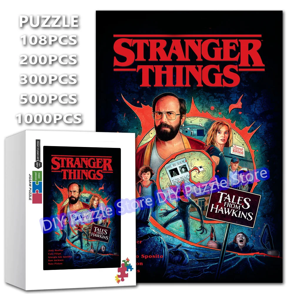 

Наборы пазлов-головоломок (108/200/300/500/1000/1500 элементов) по мотивам сериала «Очень странные дела»: развивающие игрушки и подарки для самостоятельной сборки