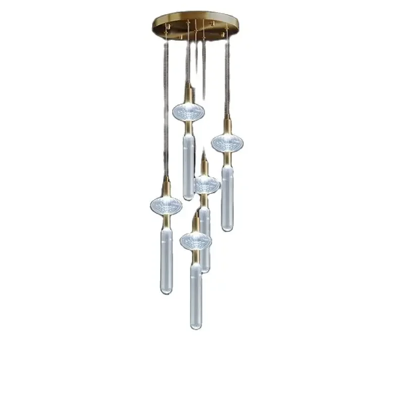 

ZLH Nordic Light Luxury Modern Minimalist Bar Counter Art Glass Minimalist Restaurant Chandelier Creative Stripe Tube