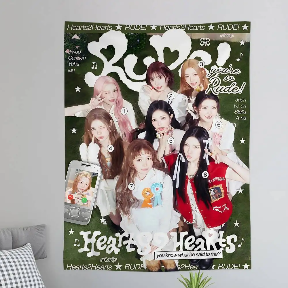 H-HEART2HEART KPOP GIRL H-H2H Tapestry Art Printing Japanese Wall Tapestry Anime Wall Hanging Home Decor
