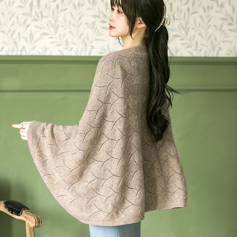 Cashmere Knitted Cardigan, Korean Version Shawl, Air-conditioner Shoulder Protection, Hollow Wool Scarf, Spring and Autumn