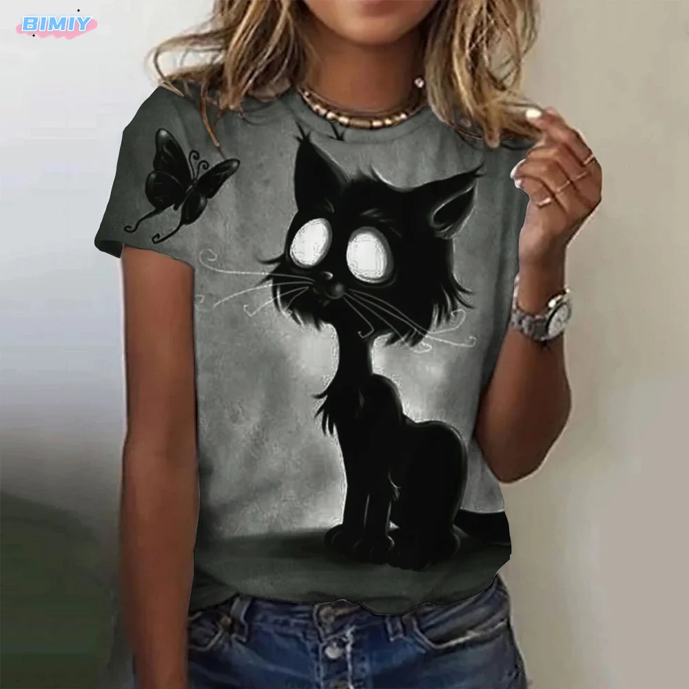 Summer Women's T Shirt Cat Print Casual Short Sleeve 3d T Shirts Fashion Streetwear Crew Neck Pullover Oversized Female Clothing