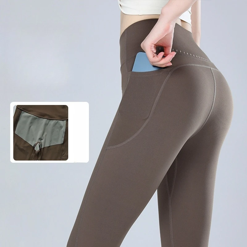 High Waist Workout Leggings for Women, Seamless Nude Feel Ankle Length Pants, Smile Line Butt Lifting Design for Outdoor Yog