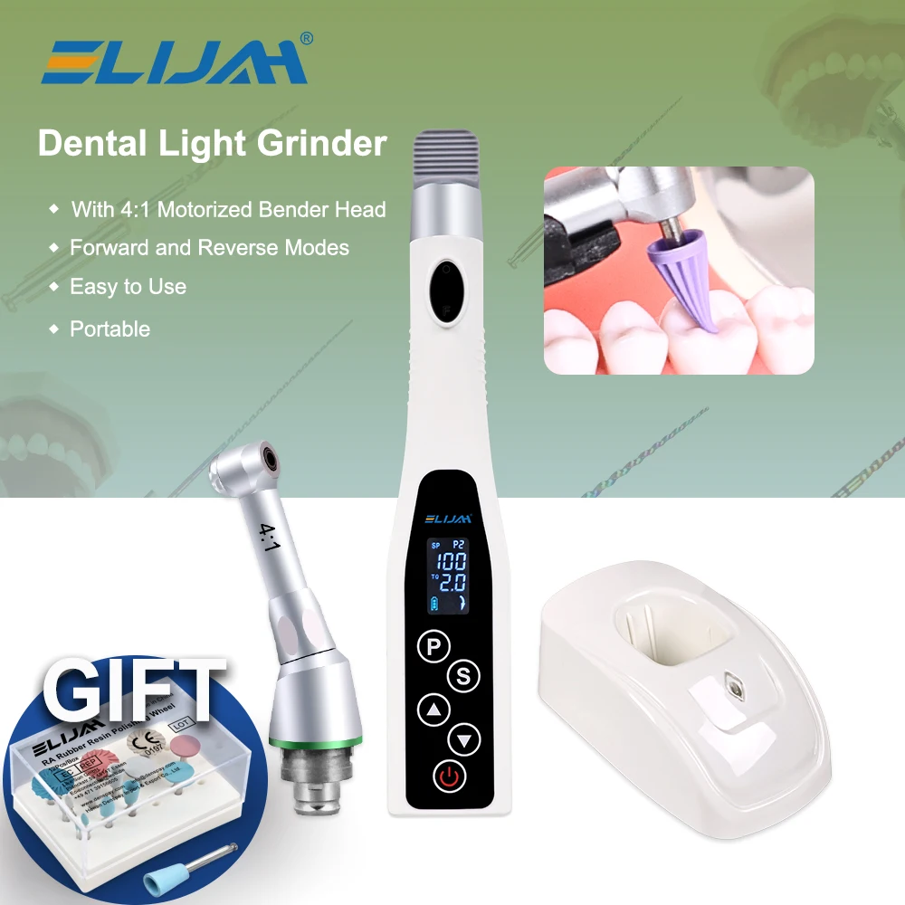 

ELIJAH Dental LED Electric Grinder Motor Autoclave 4:1 Contra Angle Handpiece Polishing Grinding Machine Dentistry Equipments