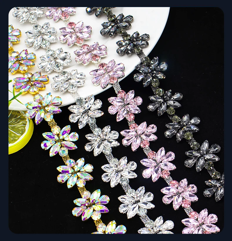 5 Yards Strass-Kette Kristall-Diamant-Zubehör DIY Handwerk Hochzeit Party Dekoration Geschenk Strass-Band Nähzubehör – Detail 1