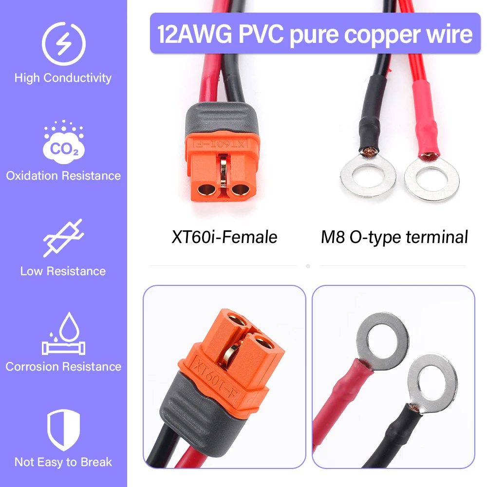 XT60i หญิงปลั๊ก M8 O แหวนตาไก่ Terminal Plug สายเชื่อมต่อ 12AWG 50 ซม.ซิลิโคนคุณภาพสูงสําหรับรถแบตเตอรี่