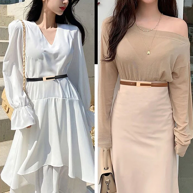 بسيطة المرأة بولي حزام حزام جلد خمر الإناث رقيقة حزام الذهب مشبك معدني معطف على شكل ثوب الجينز ديكور الخصر الأشرطة cinturones ベルТ