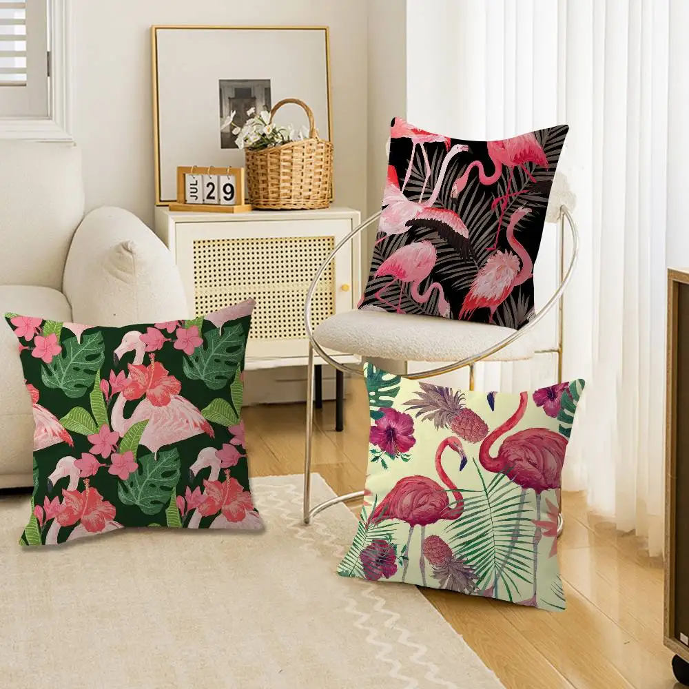 Flamingo Tropical Leaf Cushion Cover Pillowcase Upholstery Sofa Throw Pillow Home Decor Pillowcas