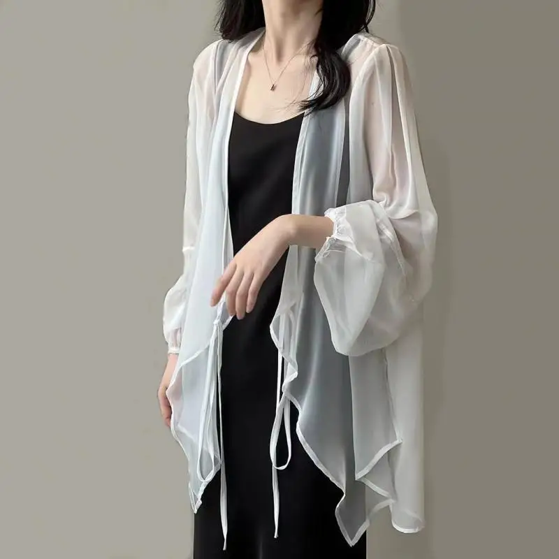 oversized See Through Mesh Tops for women summer Korean Loose Soft Thin shirt Korean Fashion Solid Color Sun Protection shirt