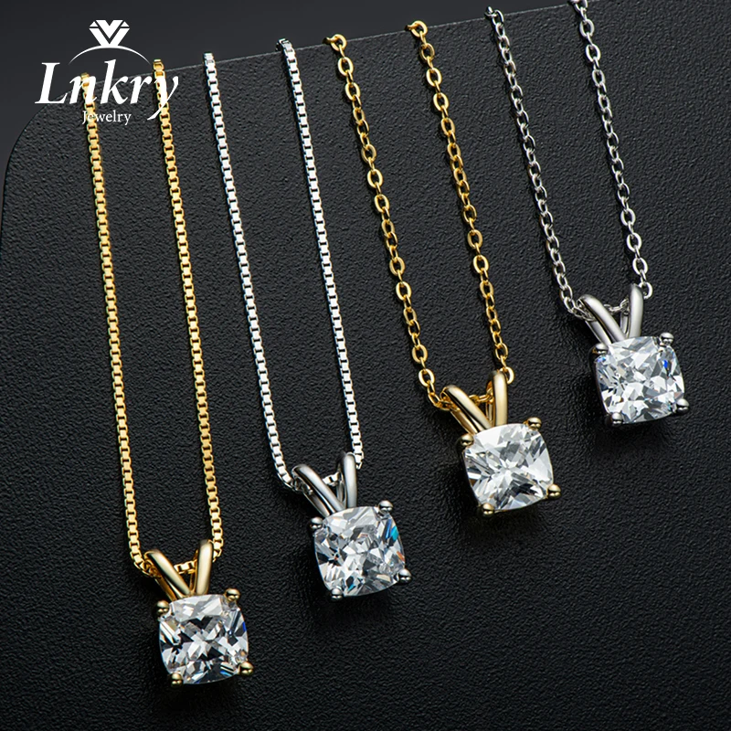 

Lnkry 925 Sterling Silver Pendant Necklace Heart/Trillion/Cushion Cut Simulated Diamond Pendant Necklace for Women Daily Jewelry