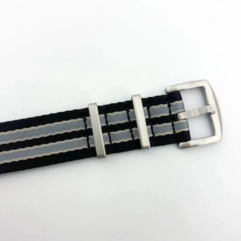 22mm black High quality  connected gray nylon strap military woven strap silver buckle