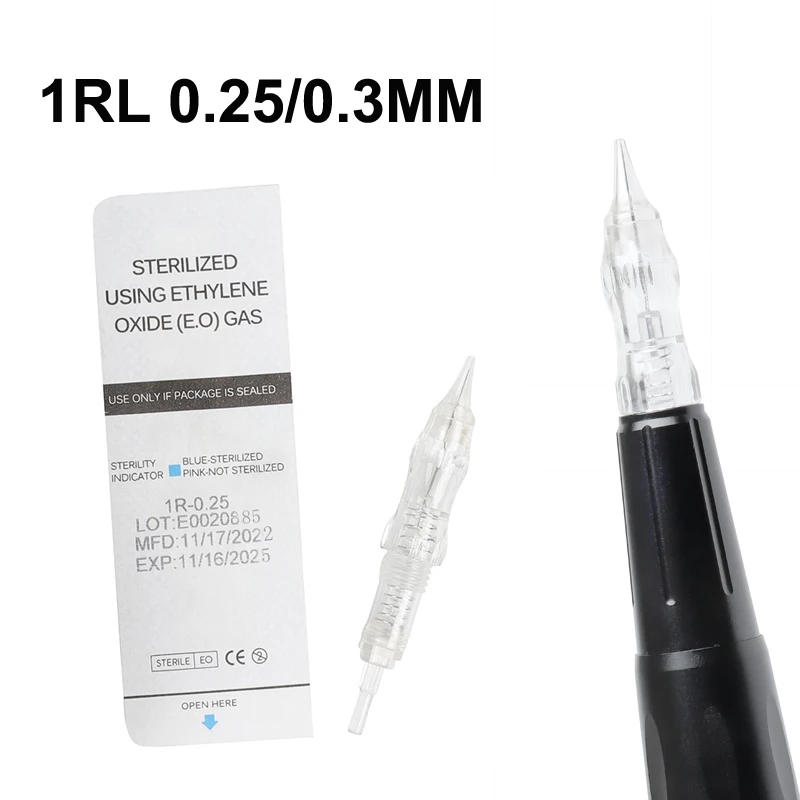 

10 шт./кор. винтовые картриджи для перманентного макияжа, иглы 1RL 0,25/0,3 мм, стерилизованная роторная машина для татуировки, микроигла, блистерная упаковка