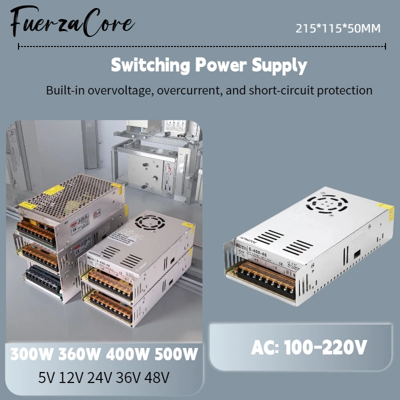 

New 5V 12V 24V 36V 48VDC Power Supply 300W 360W 400W 500W High Quality SMPS 110-220VAC-DC for LED Light Display Motor Battery
