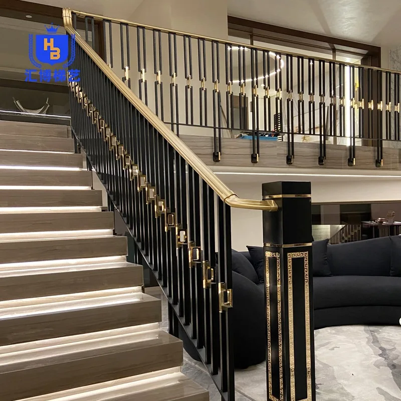 Villa aluminum art staircase handrail railing side installation modern simple duplex indoor household aluminum alloy light luxur