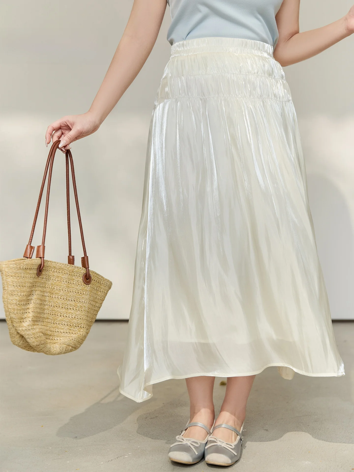 

Юбка-миди Ele Slimming DM00 больших размеров для женщин, модная коллекция Весна 2026, струящаяся А-образная юбка для фигуры типа «груша» и других типов фигуры