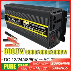 8000/6000/4000/3000W Pure Sine Wave Inverter Car Outdoor Power Outage 12/24/48/60V TO 220V 110V Power Inverter Charger Adapter