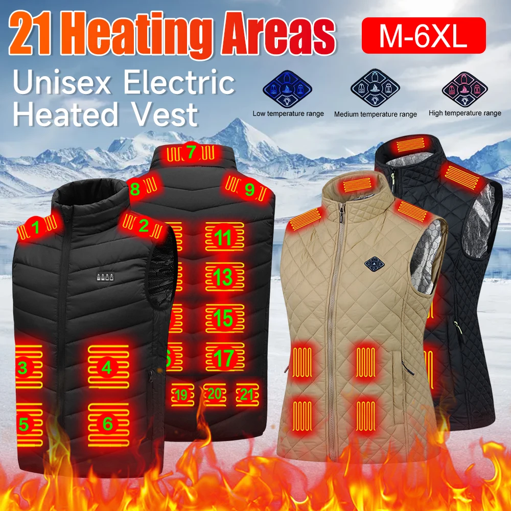 

21 Heated Vest Zones Electric Heated Jackets Men Women Sportswear Heated Coat Graphene Heat Coat USB Heating Jacket For Camping