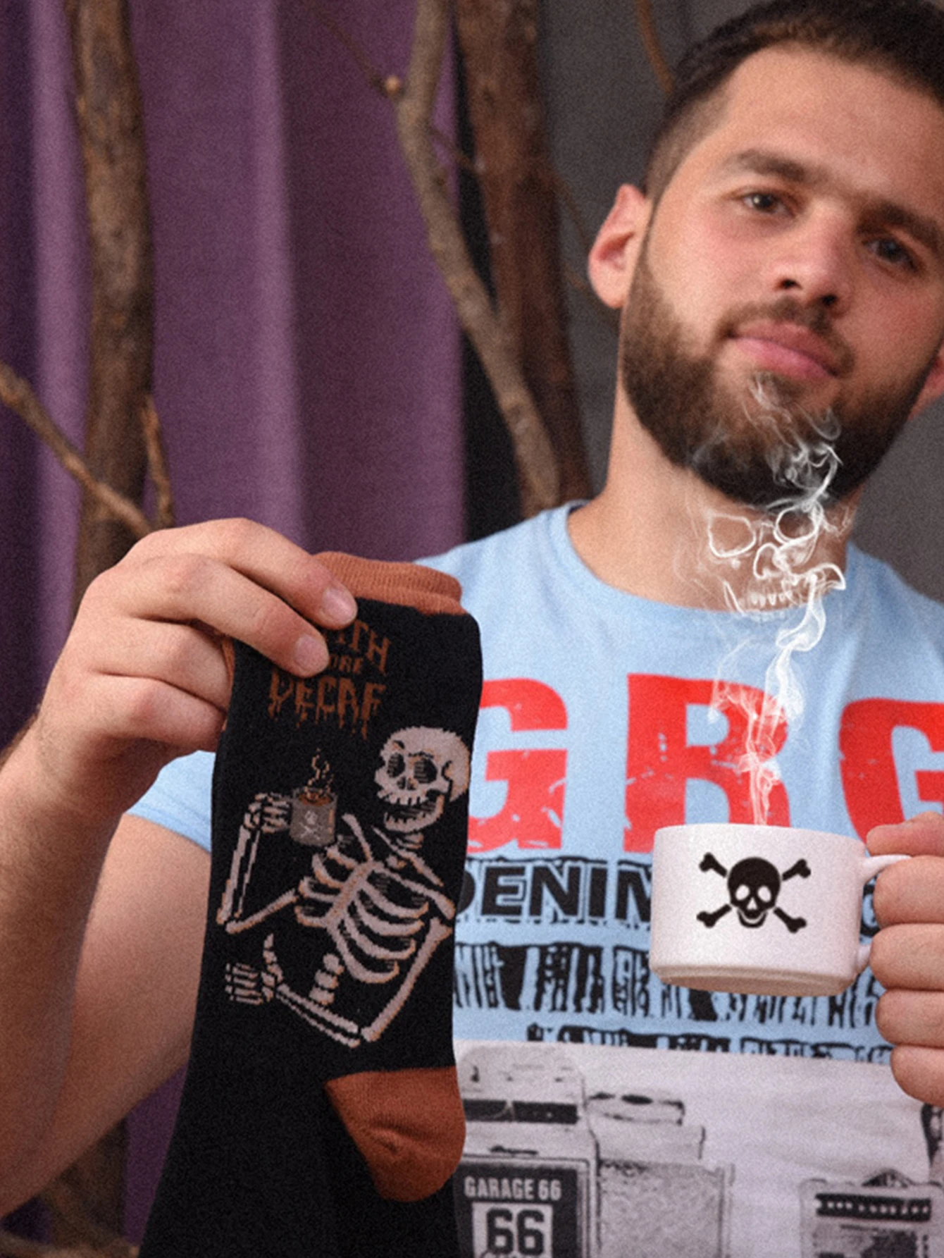 3 pairs unisex women men skull character Halloween party grunge style crew socks for men women