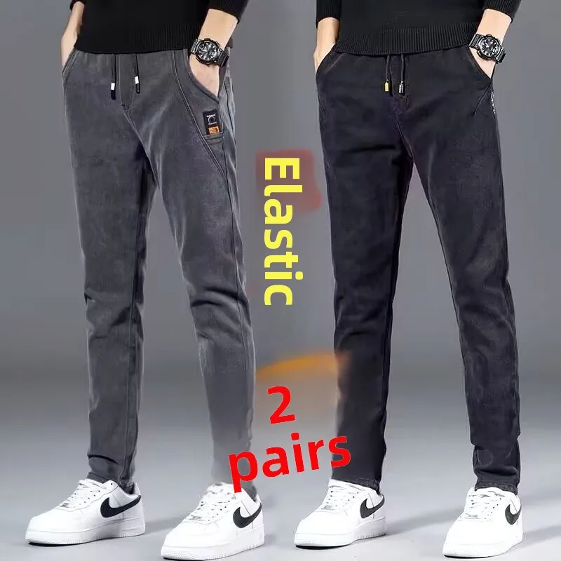 

Легкие мужские джинсовые джинсы, повседневные износостойкие и грязевые осенние новые эластичные прямые хлопковые эластичные джинсовые брюки