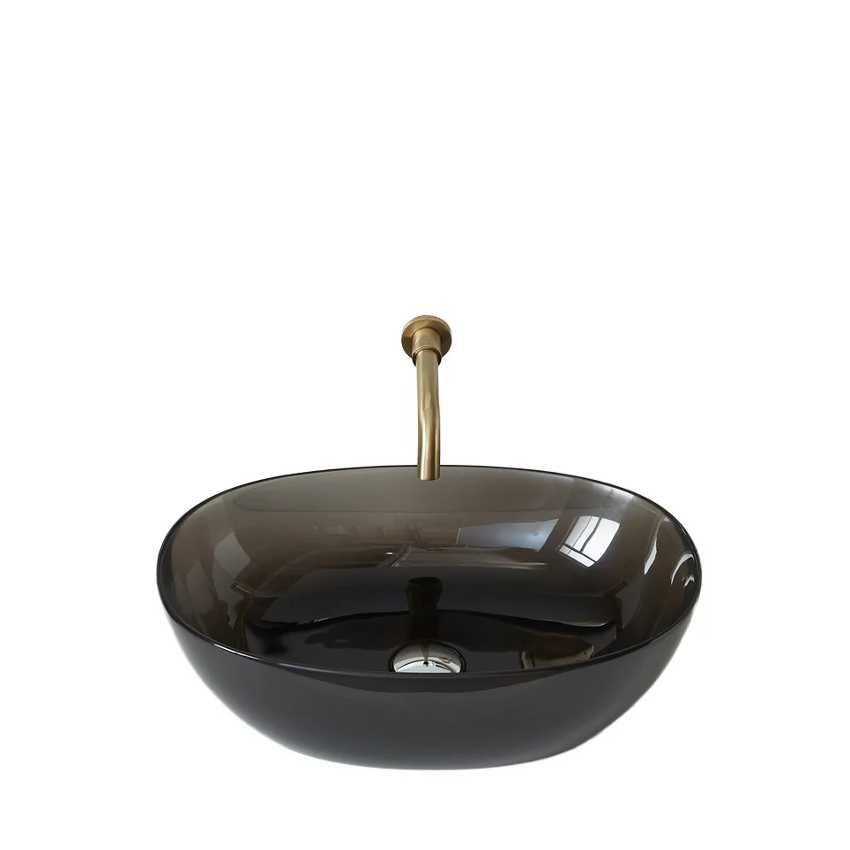 

Modern Design Single Bowl Bathroom Sink Transparent Stone Resin 17.7'' Round Vessel Sink Above Counter Installation Pop-up Drain