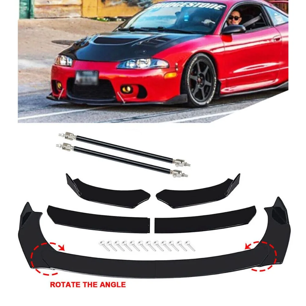 

For Mitsubishi Eclipse Front Bumper Lip Spoiler Splitter Strut Rod Glossy Black United States