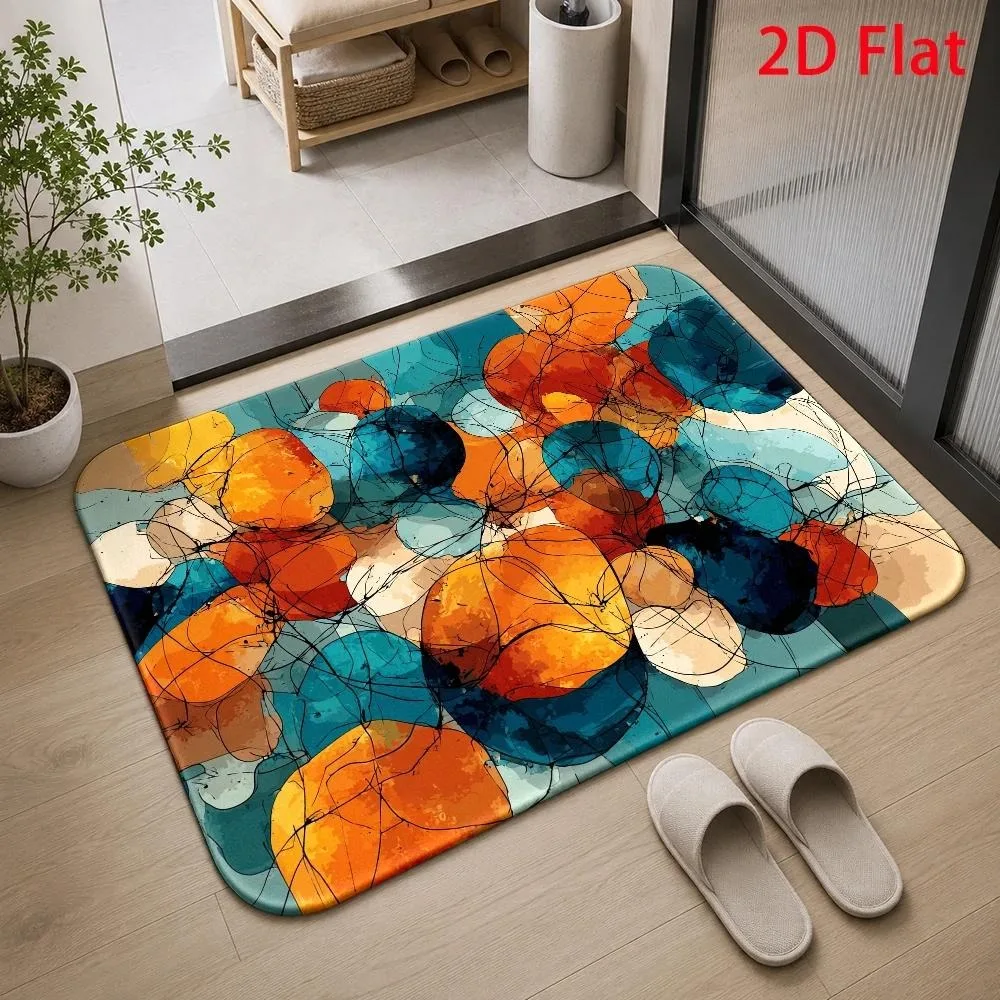 Vintage Line Art Flower Doormat Terracotta Cream Big Floral Art Print for Indoor Hallway Stylish Home Accent Floor Carpet