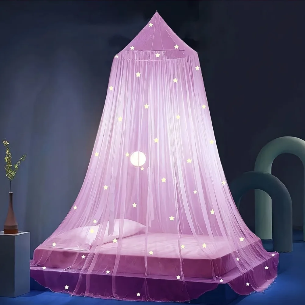 Summer mosquito net luminous fluorescent dome mosquito net bed curtain foldable without installation