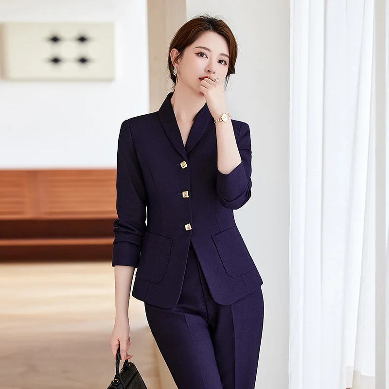 Autumn Winter Fashion Elegant Styles Formal Pantsuits Women Professional Office Work Wear Blazers Career Interview Trousers Set