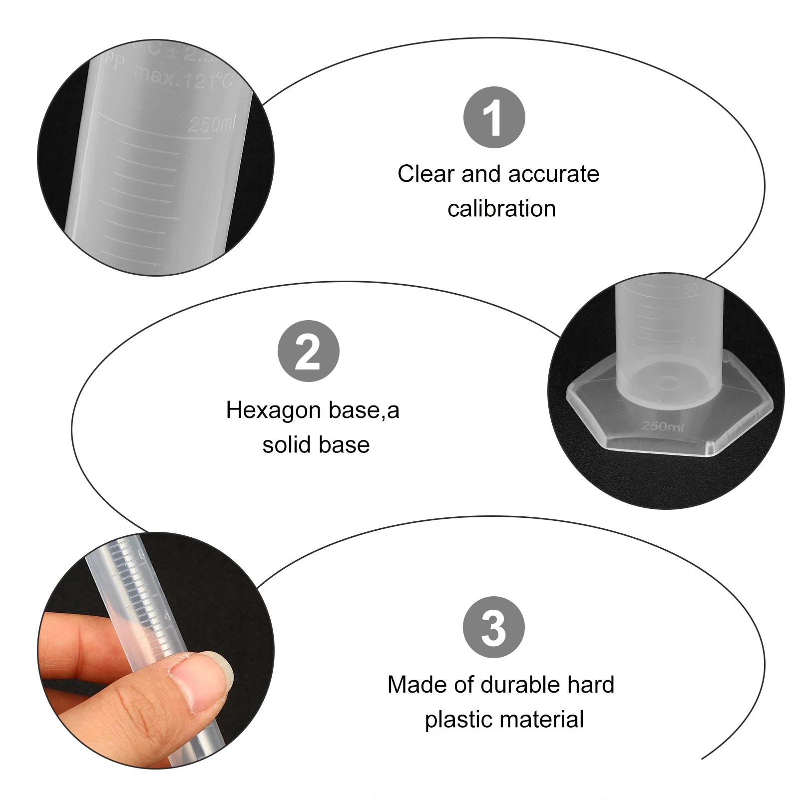 

4pcs Plastic Graduated Cylinder Transparent Durable Laboratory Measuring Tube For School Science Test Liquid Measurement Tool