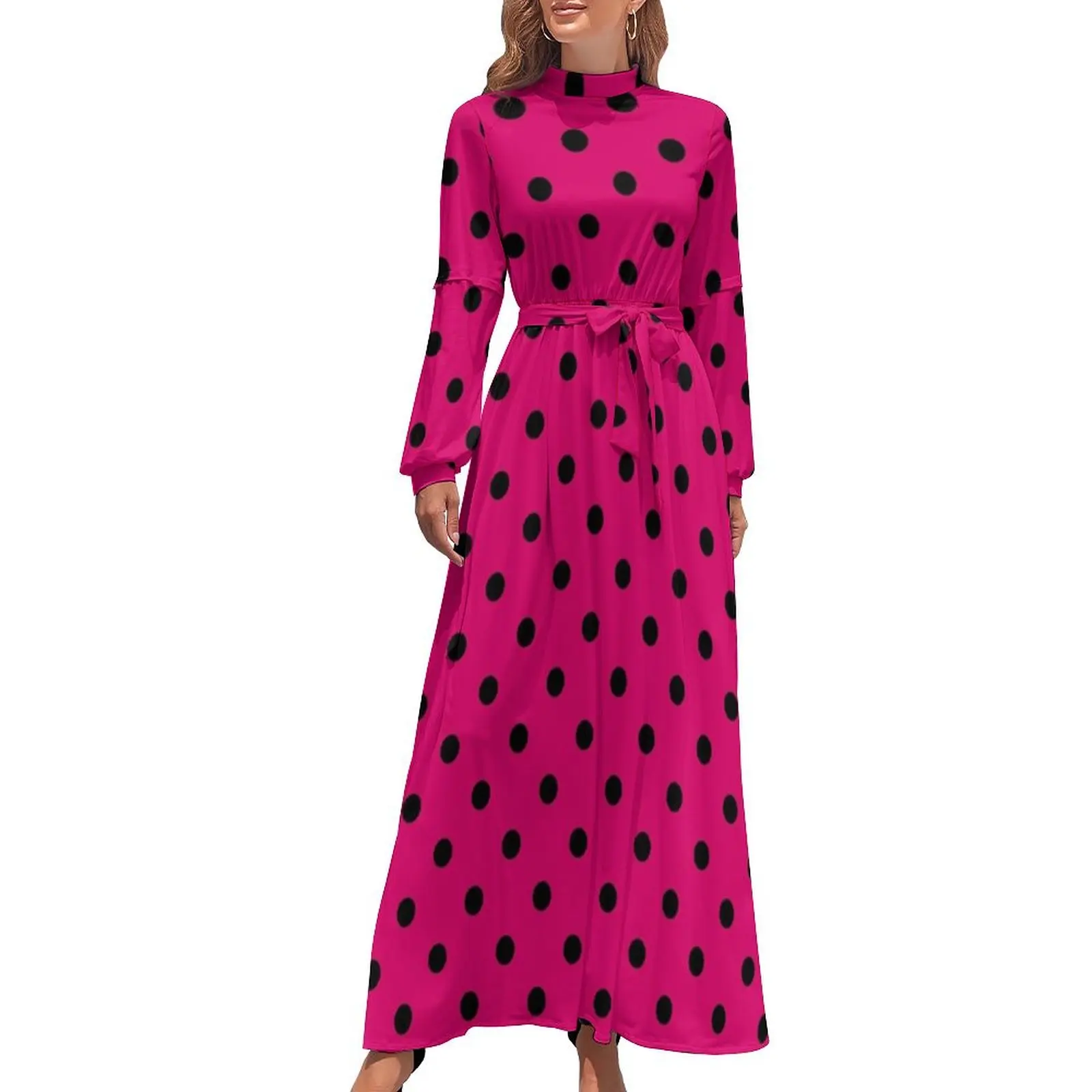 

Large Black on Dark Hot Pink Polka Dots Long Dress long dress women summer elegant dresses plus sizes