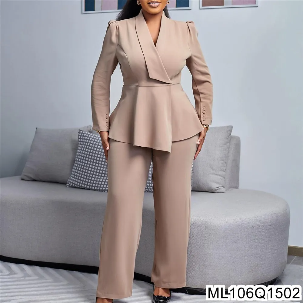 European and American Women's Winter New Fashion Temperament Elegant OL Flanged Top Wide-leg Pants Fashion African Suit D549