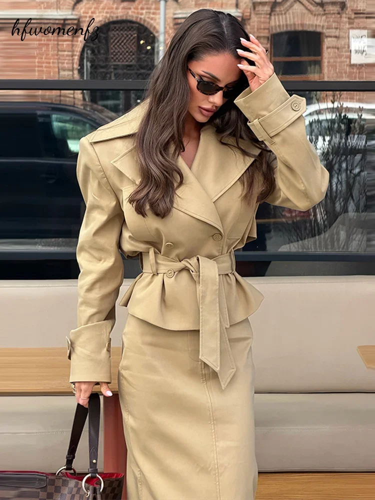 Double Breasted Solid Jacket Women Suits Ankle-length Skirt Long Sleeve Slim Lady 2026 Spring Autumn Casual Fashion Female Sets