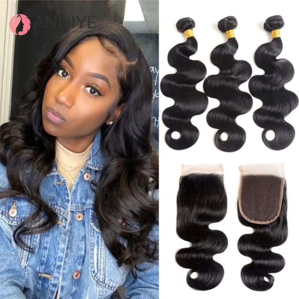 

Body Wave 3 Bundles With 4x4 Closure Human Hair 3 Bundles With Lace Closure Brazilian Hair Weave Bundles Remy Hair Extension