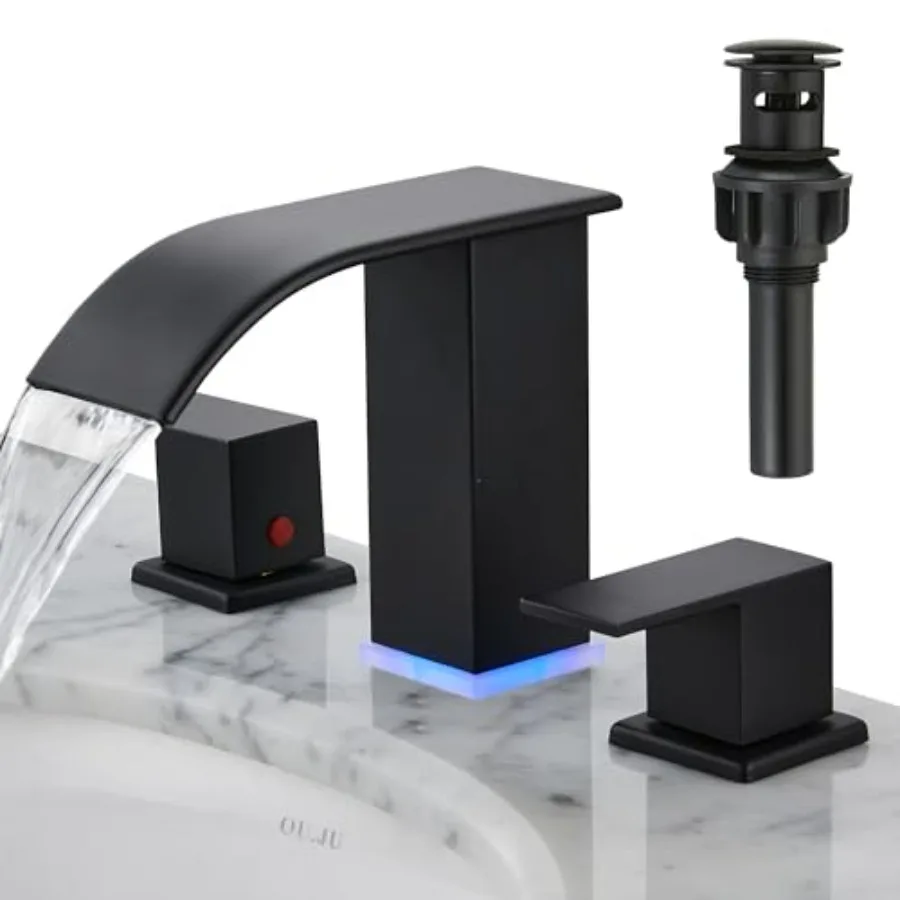

Bathroom Faucet 3 Hole Matte Black Waterfall Bathroom Faucets 8 Inch Widespread Modern Bathroom Sink Faucet Parts Wide Spread T