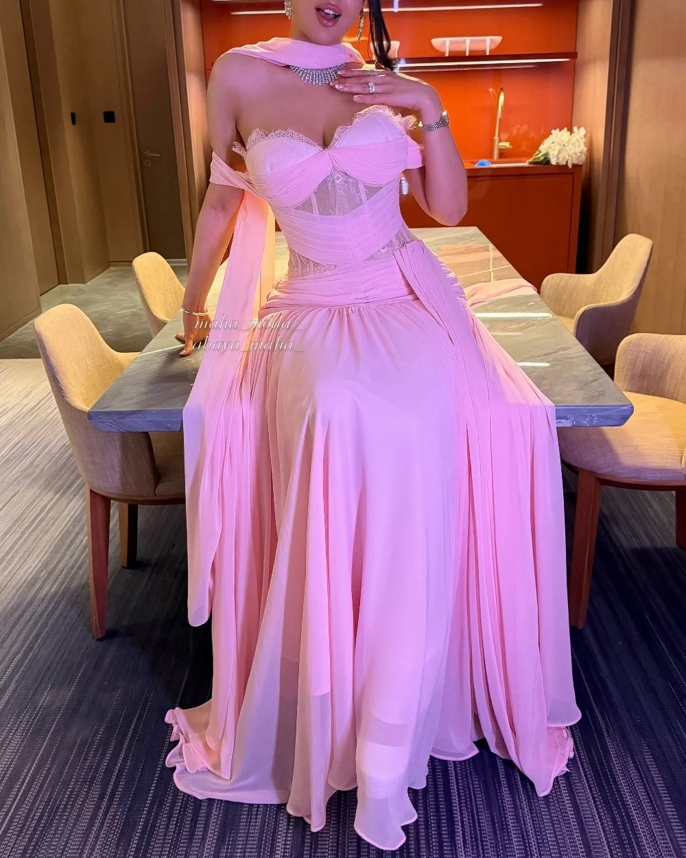 Customized Simple Chiffon Ruched Pattern Lace A-line Sweetheart Long Quinceanera Evening Dresses Matching