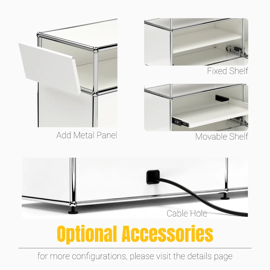 Modern Modular Low TV Cabinet｜3-Tier Sideboard with Drop Doors｜Steel Frame Storage Bench Unit | Minimalist Low Media Console view 4