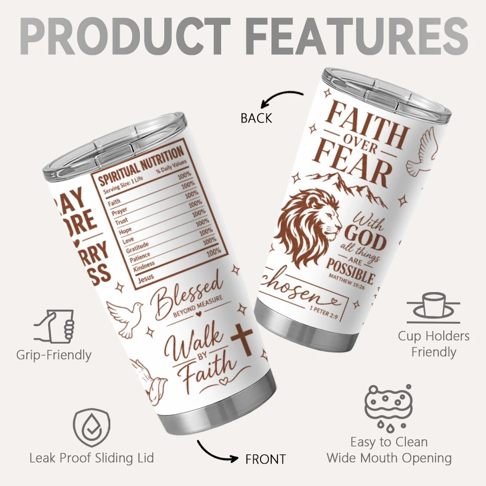 Biblical Faith Vacuum Flasks 20oz Coffee Cup with 2 Lids & Reusable Straw Stainless Steel Vacuum Insulated Travel Mug