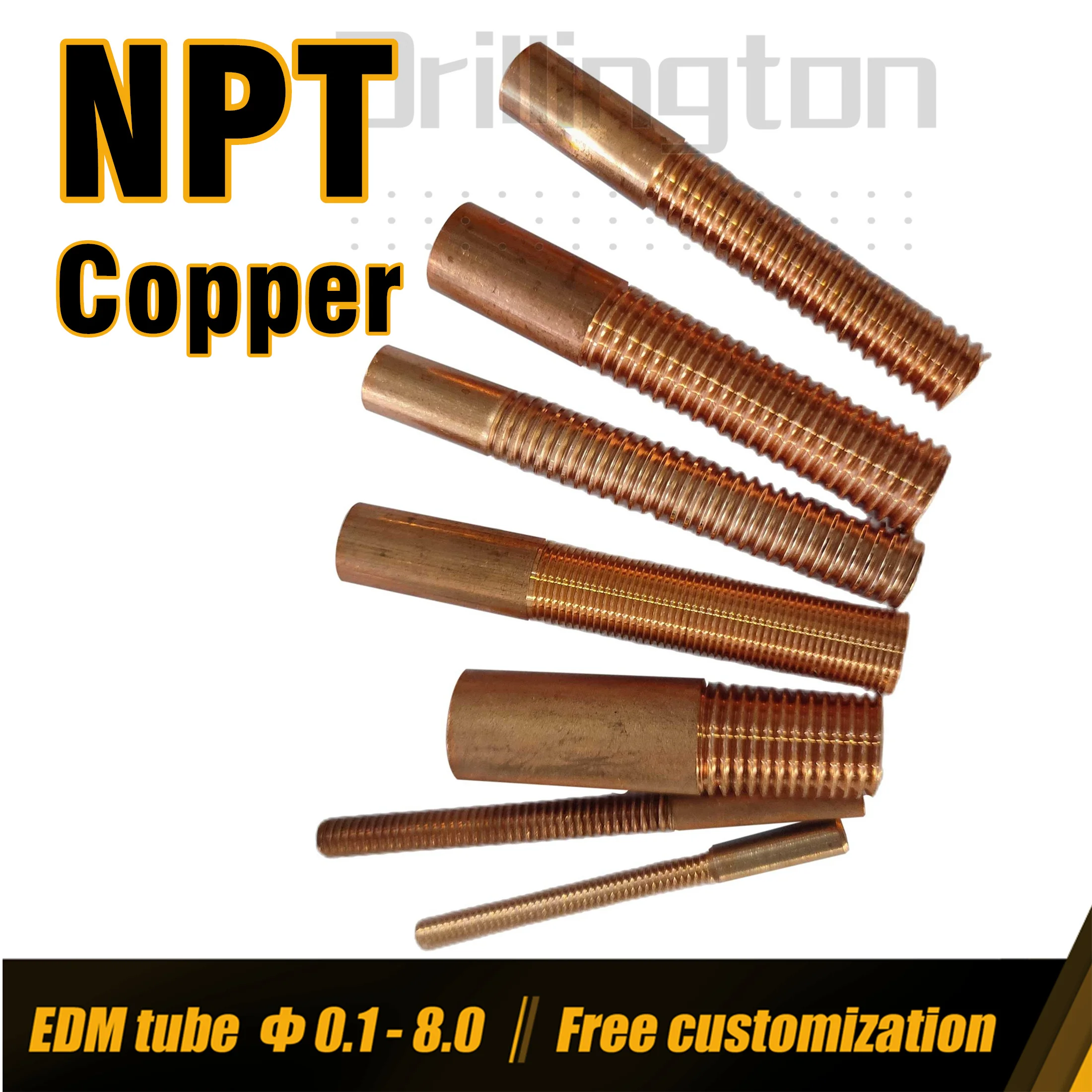 NPT Tapping Electrode , Copper Thread Tap , National Pipe Taper , Threaded Rod for Tapping and EDM , Custom Threaded Electrode