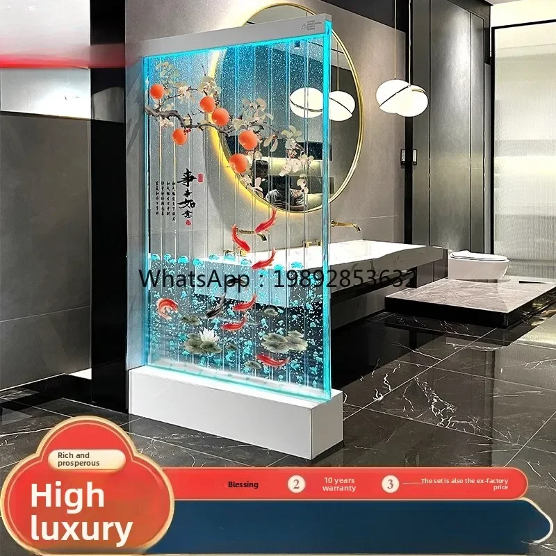 Water Curtain Wall Flowing Water Screen Partition Company Front Desk Hotel Lobby Acrylic Calligraphy and Painting Style