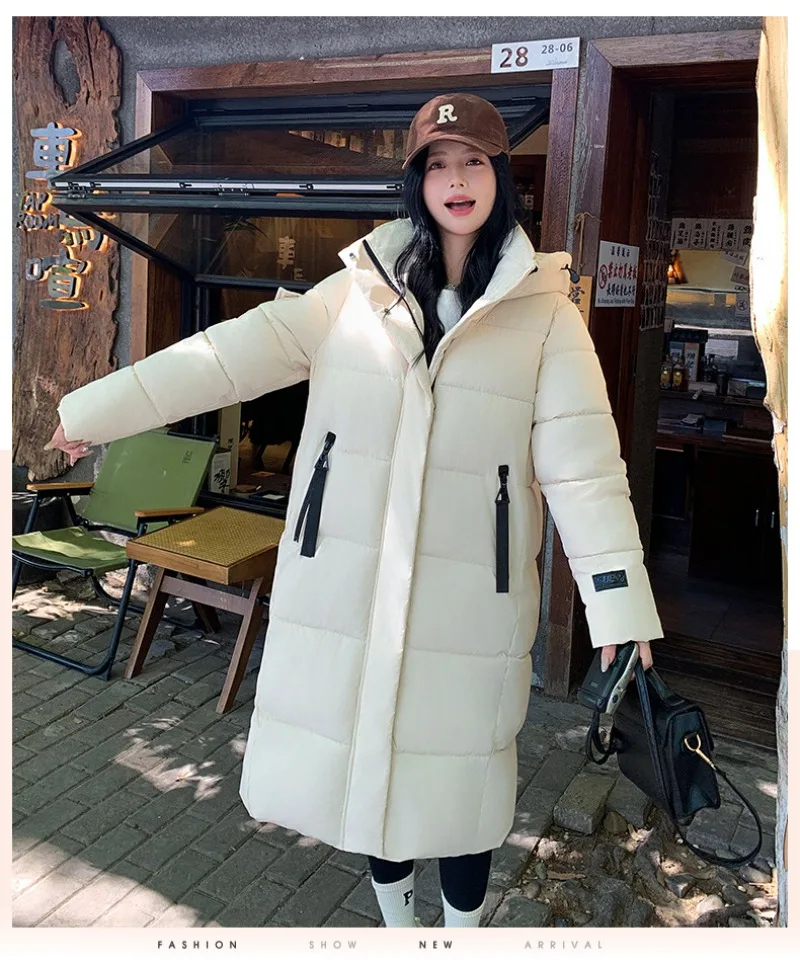2026 Fashion Down Winter Cotton-padded Jacket Men Women Couple Clothes Long Parkas Thicken Warm Tops Hooded Overcoat Loose Coats