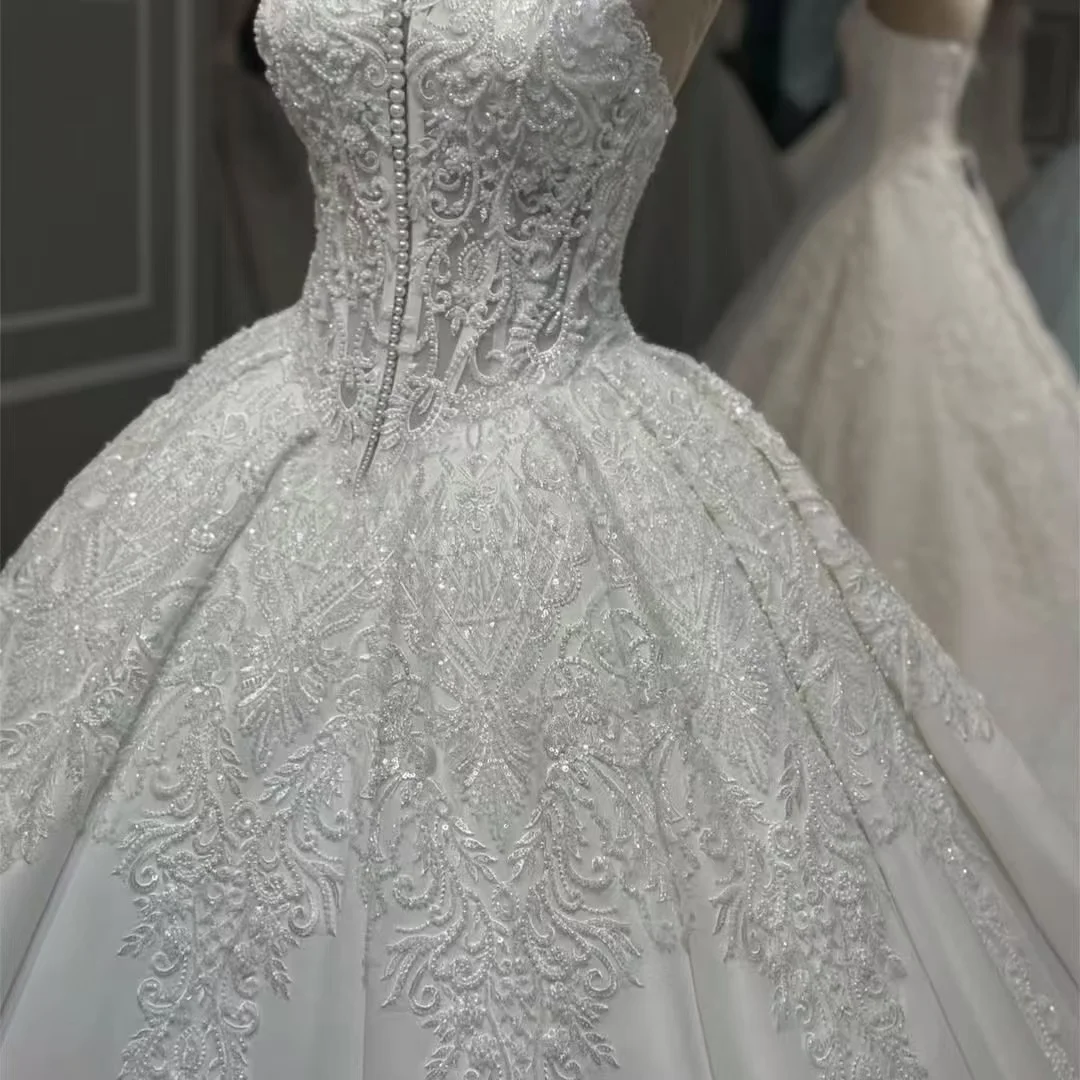 Customized Exquisite 2026 New Design Strapless Wedding Dress，Pearl，Corset，Lace Up Back  WeddingParty Dress Vestido de Noiva
