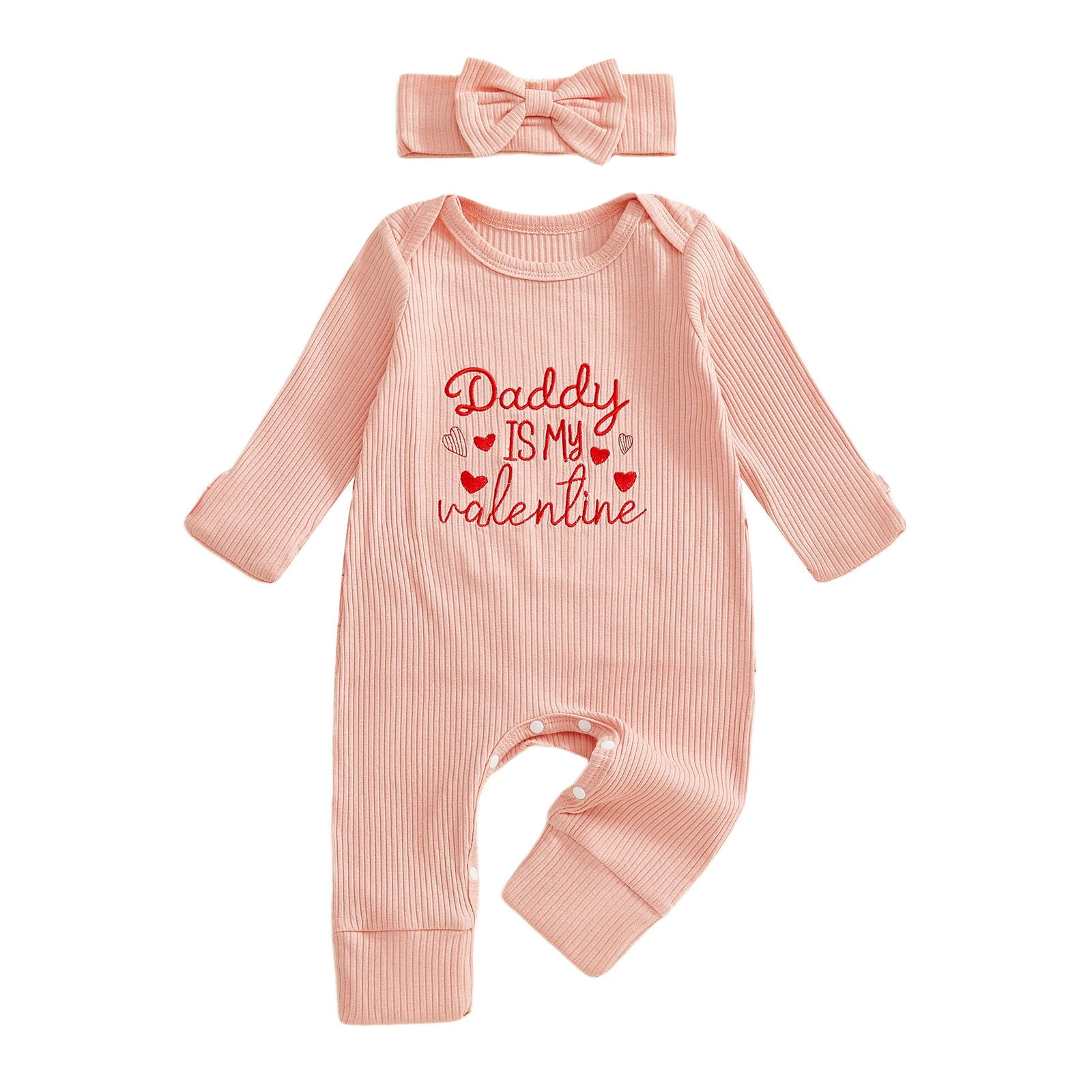 

Valentine s Day Baby Girls 2 Piece Outfits Long Sleeve Round Neck Letter Embroidery Jumpsuit with Bow Headband