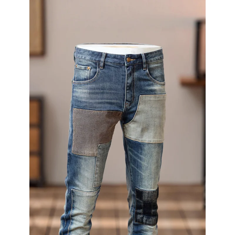 

Модные и красивые мужские джинсы, новинка 2023 года, уличный стиль, индивидуальный дизайн, эластичные маленькие брюки в стиле ретро
