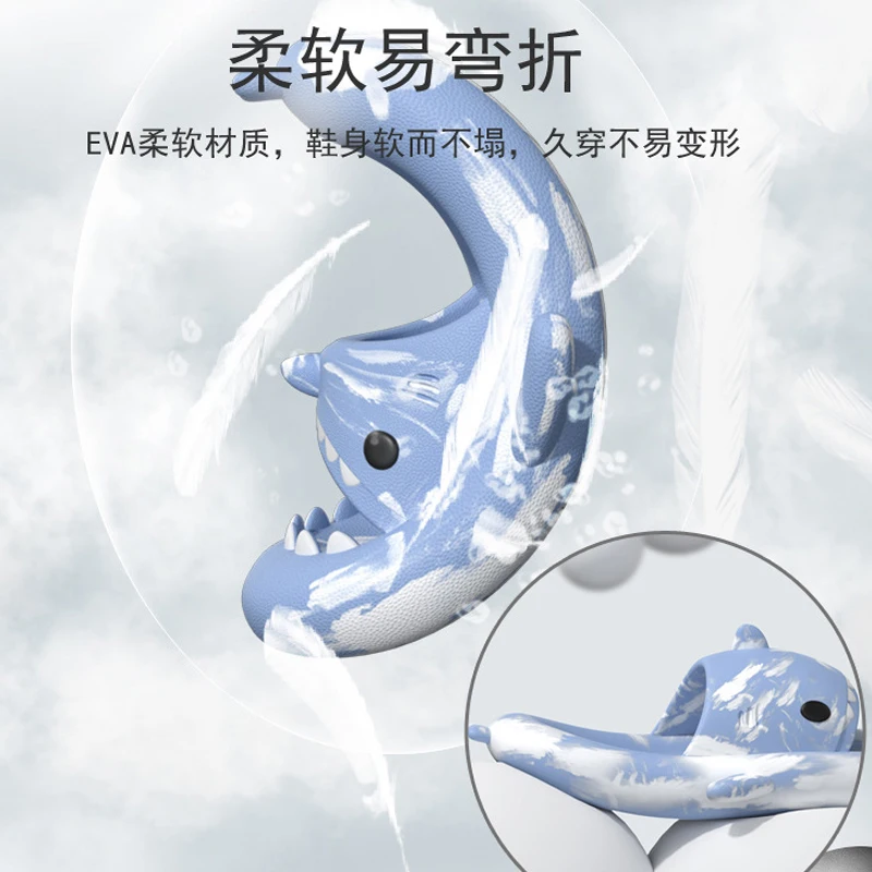 Damskie klapki platformy w kształcie rekina, grube podeszwy, domowe letnie klapki, klapki plażowe dla par, klapki kreskówkowe antypoślizgowe do kąpieli.