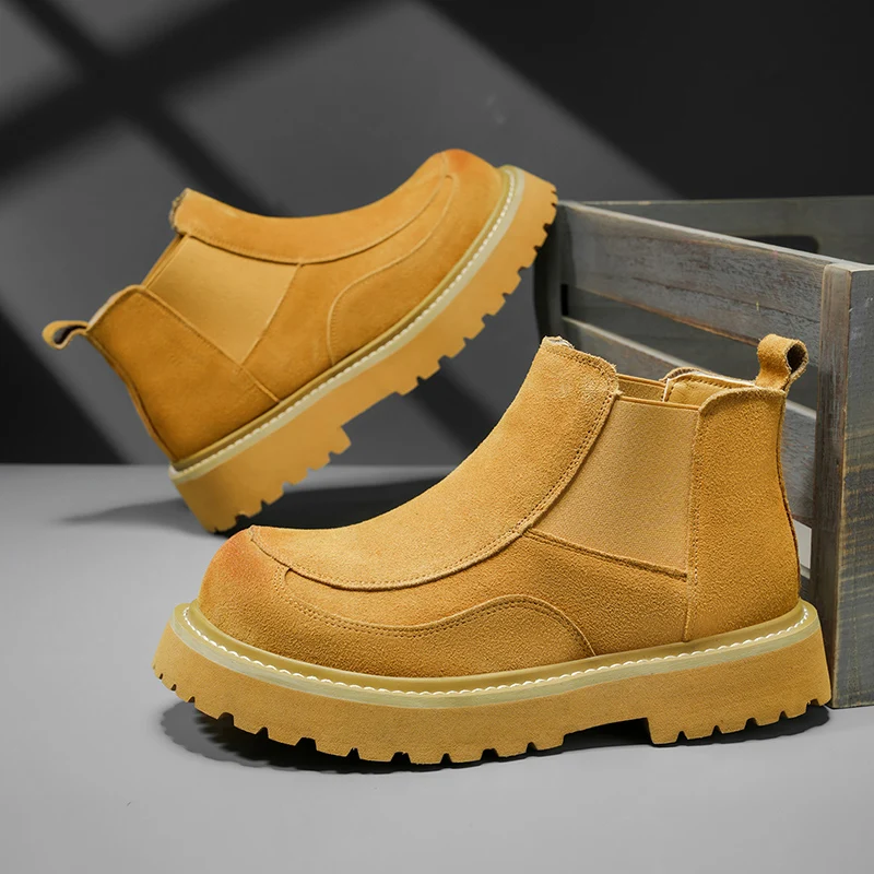 

New Autumn Fashion Casual British Style Ankle Boots for Men Mid Heels Designer Suede Shoe 2025 Winter Brand Short Chelsea Boots