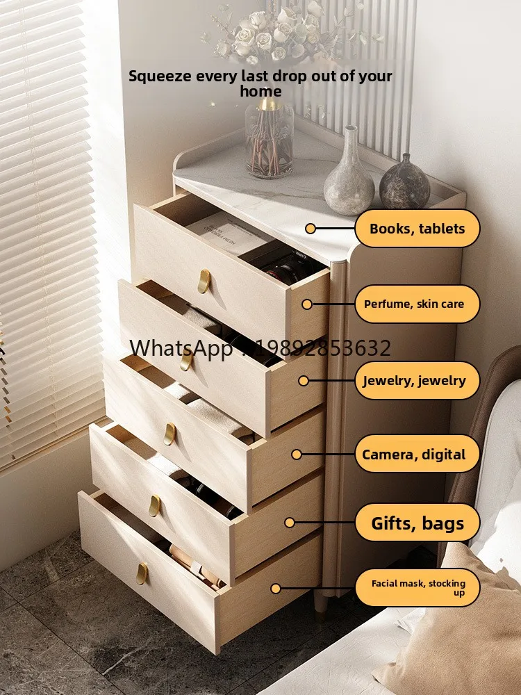 LYY Light Luxury Five-Drawer Cabinet Narrow Model Bedroom Wall-Mounted Bedside High Living Room Solid Wood Small Side Cabinet